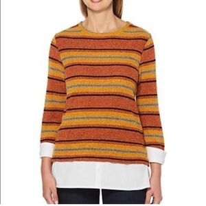 Rafaella Women's Striped Sweater, Brown/Mustard Color, Long Sleeve Size 1X